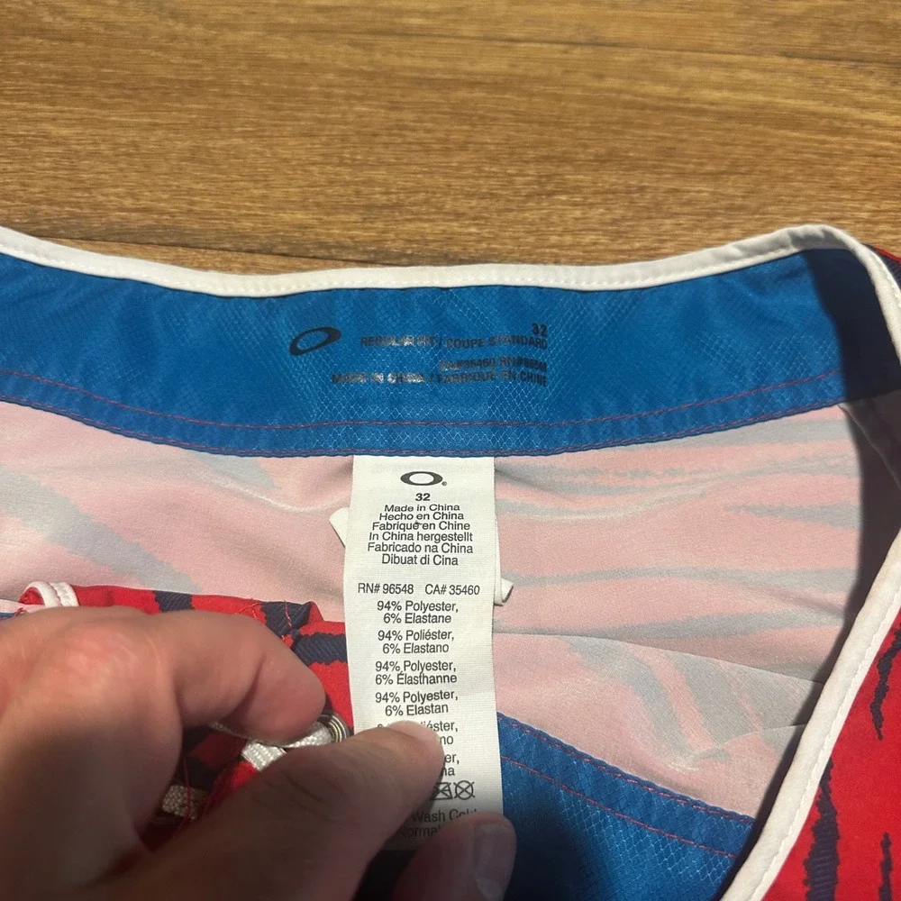 Y2K Oakley Red Blue Tiger Stripe Board Shorts Mens 32